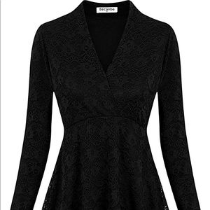 Becanbe long sleeve v neck peplum top lace XL